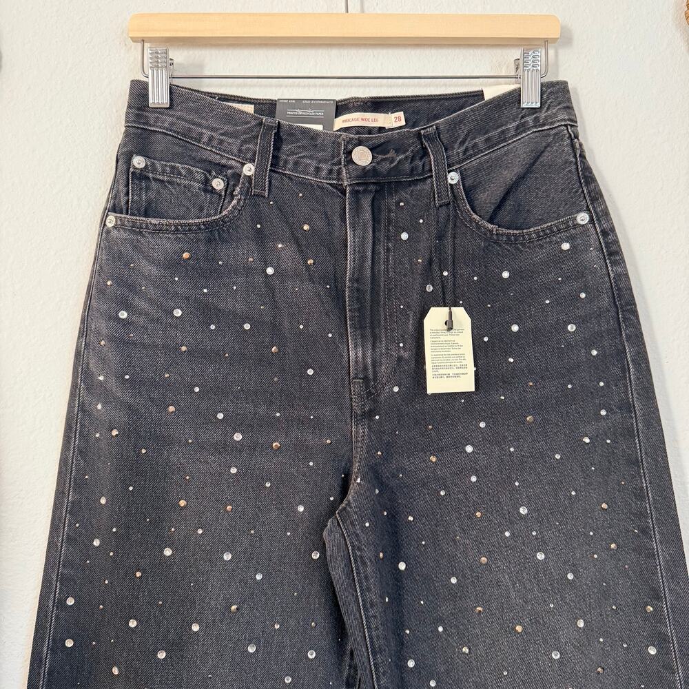Levi’s ribcage wide-leg jeans 28 high rise embellished pant black rhinestones - Picture 6 of 12